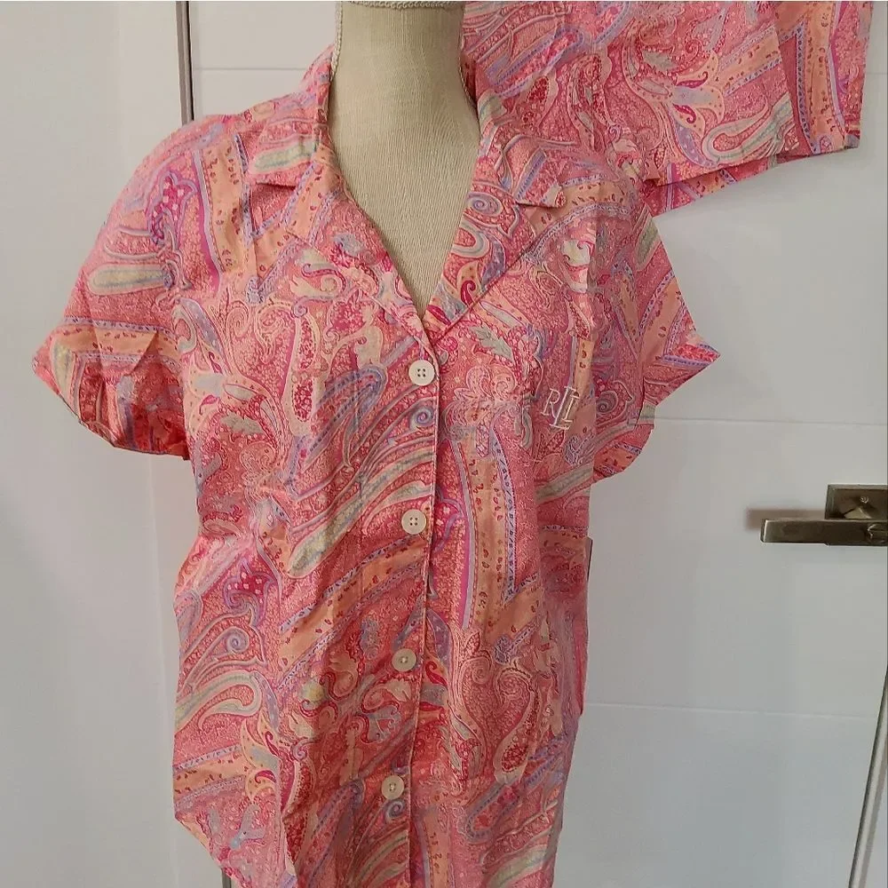Lauren Ralph Lauren Paisley Two Piece Shorts Pajama Size XL